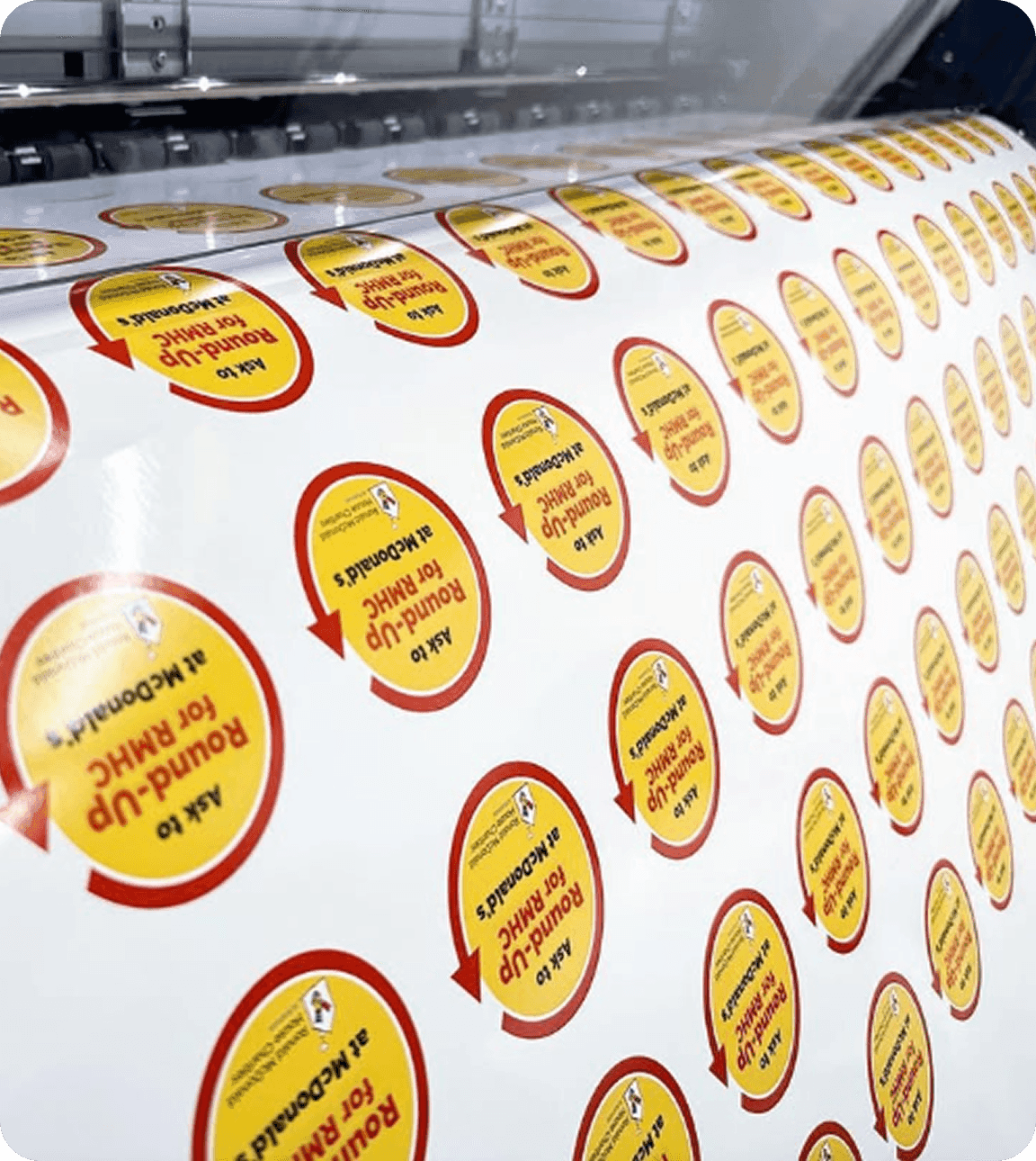 Round-Up campaign stickers for Ronald McDonald House Charities