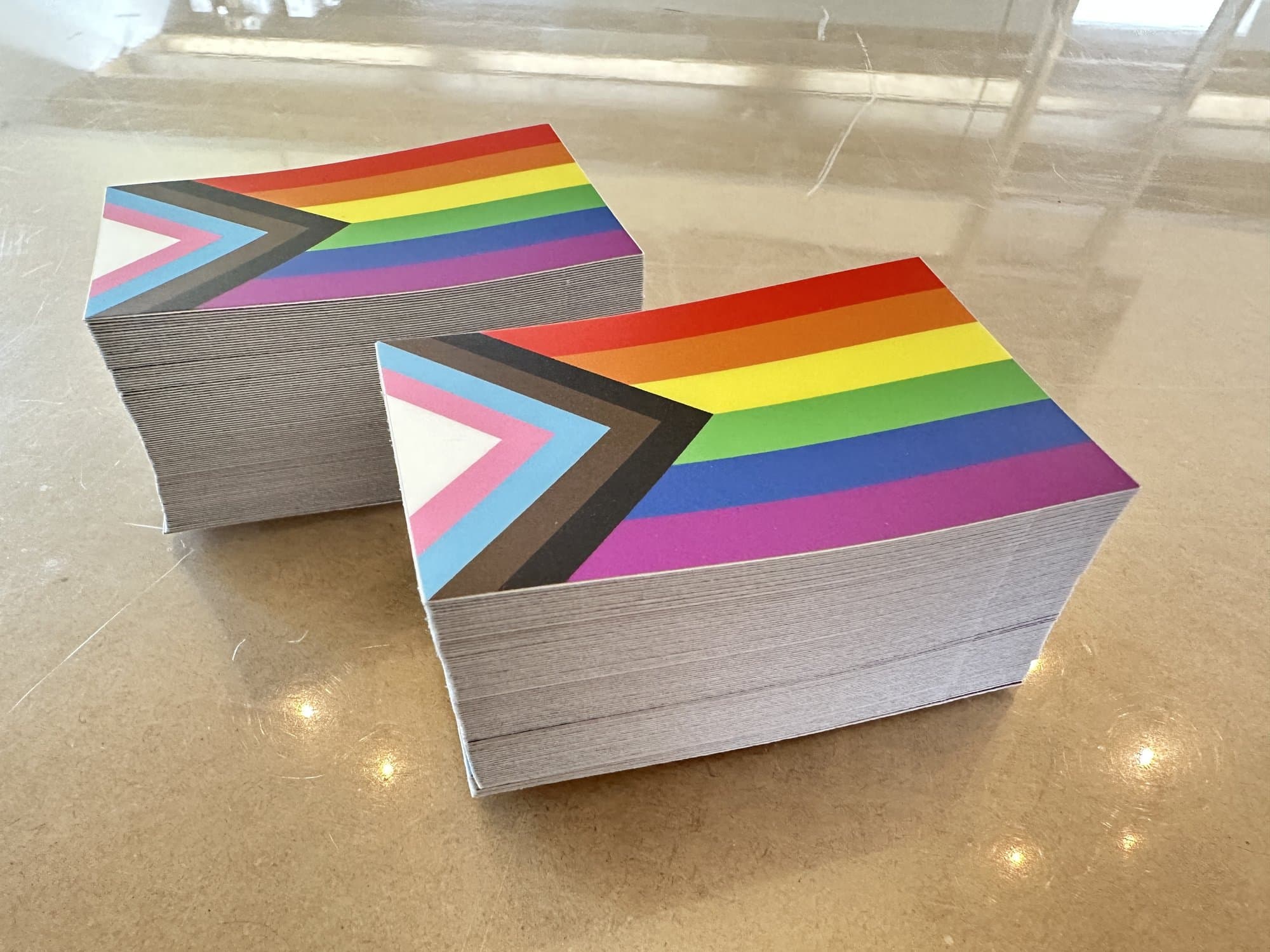 Stacks of progress Pride flag rectangle stickers